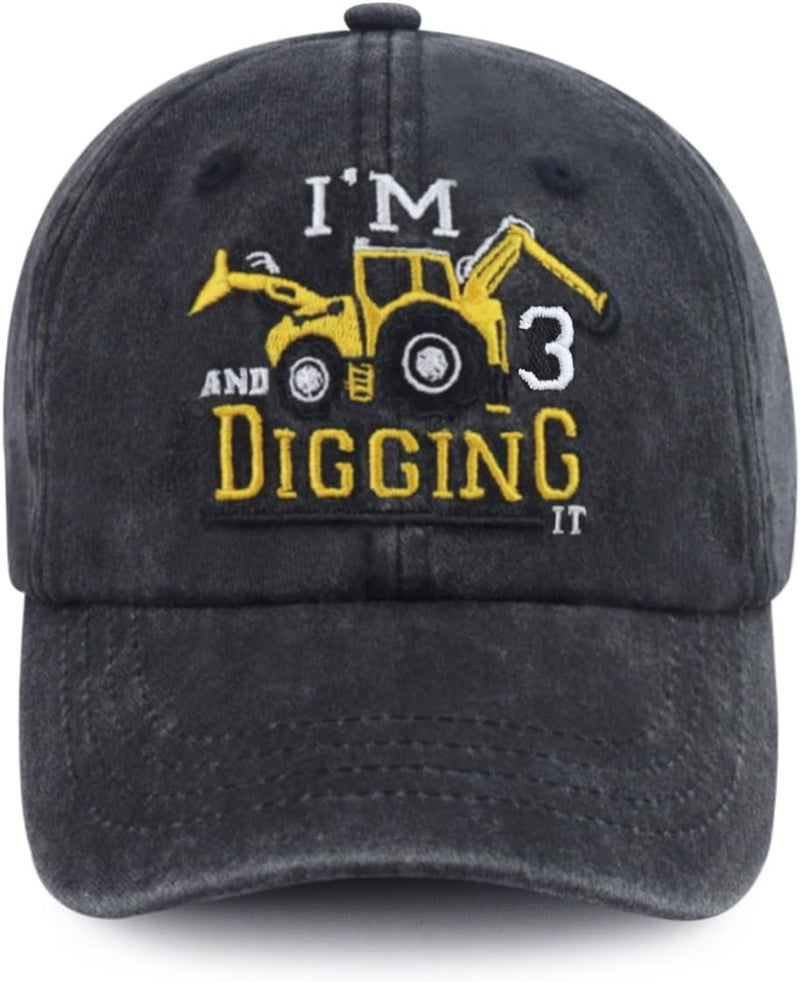 Tallngtha I'm 3/4/5/6/7/8/9 and Digging It Hats for Boys Girls, Funny Embroidered Toddler Excavator Birthday Baseball Cap - Image 1